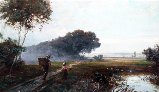 H. Martin Figures in open landscapes at dusk, 12 x 20in.